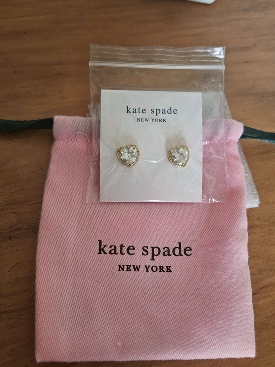 kate spade Jewelry - kate spade gold heart crystal stud earrings with clear stones
